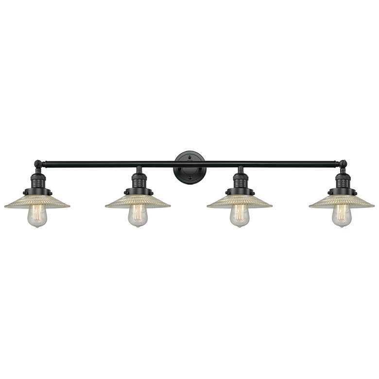 Image 1 Halophane 44.5"W 4 Light Matte Black Bath Vanity Light w/ Halophane Sh