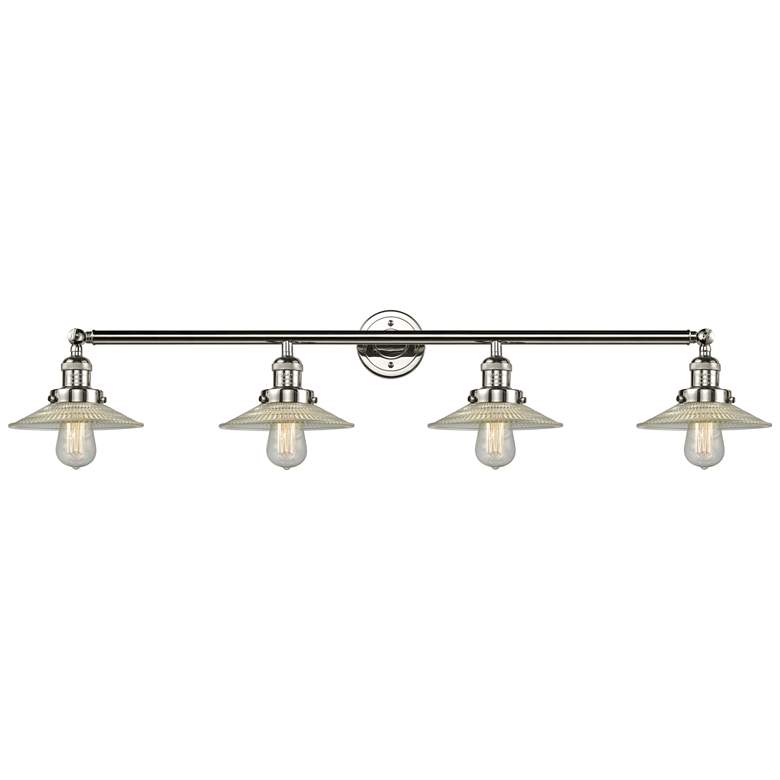 Image 1 Halophane 44.5"W 4 Light Polished Nickel Bath Light w/ Halophane Shade