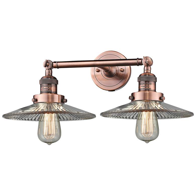 Image 1 Halophane 7"H Antique Copper 2-Light Adjustable Wall Sconce