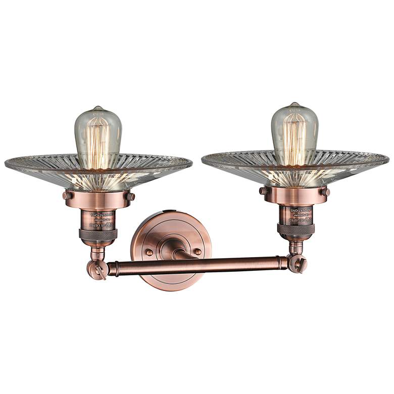 Image 3 Halophane 7"H Antique Copper 2-Light Adjustable Wall Sconce more views