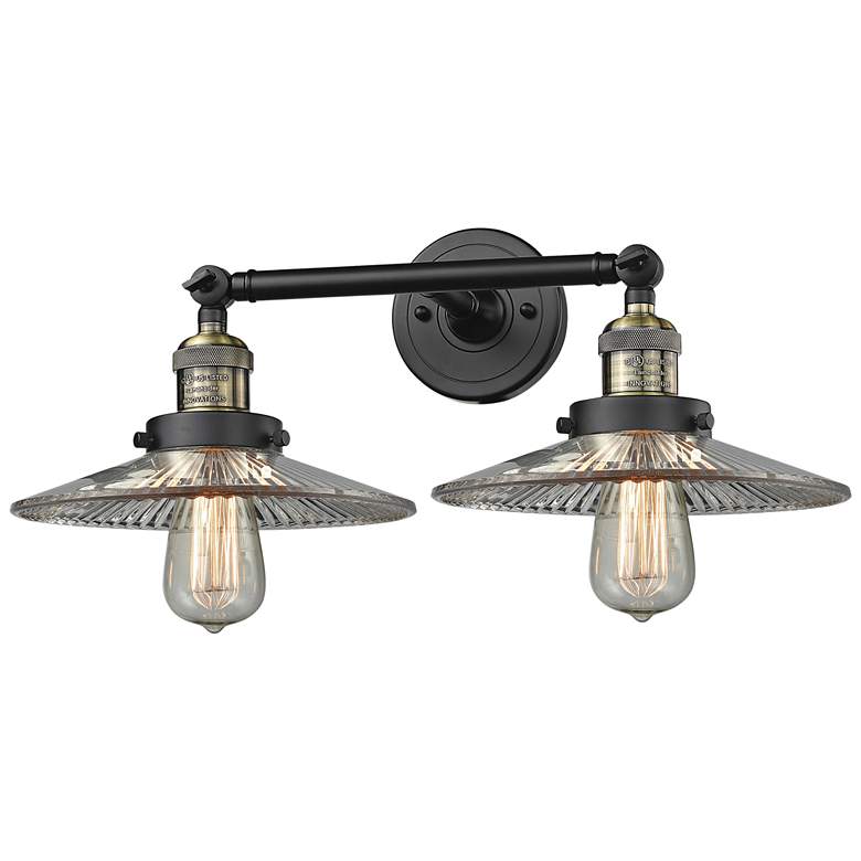 Image 1 Halophane 7 inchH Black and Brass 2-Light Adjustable Wall Sconce