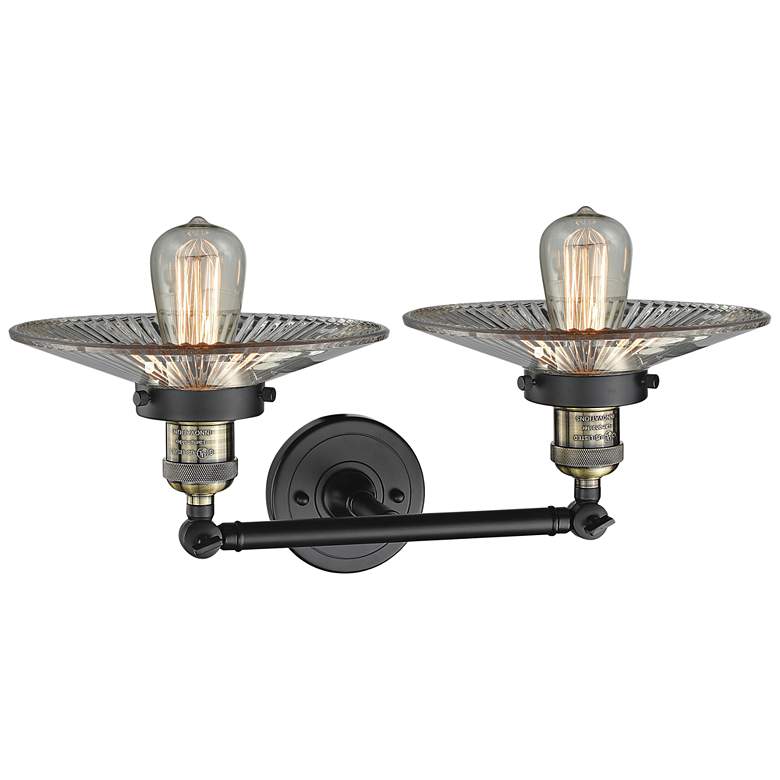 Image 3 Halophane 7 inchH Black and Brass 2-Light Adjustable Wall Sconce more views