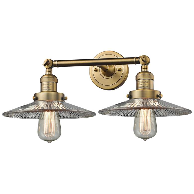 Image 1 Halophane 7 inchH Brushed Brass 2-Light Adjustable Wall Sconce