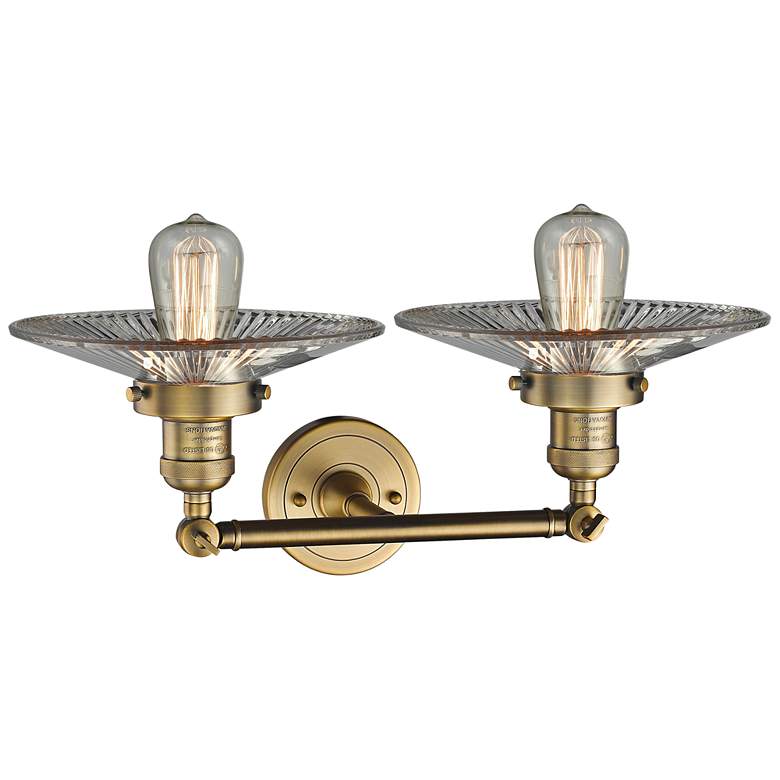 Image 3 Halophane 7"H Brushed Brass 2-Light Adjustable Wall Sconce more views