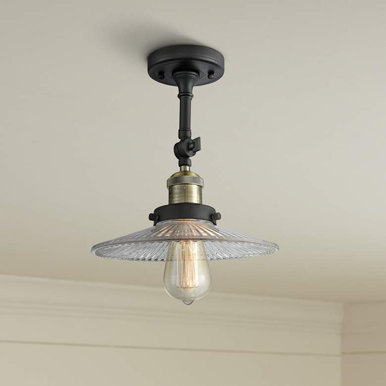 Image 1 Halophane 8 1/2 inchW Black and Brass Adjustable Ceiling Light