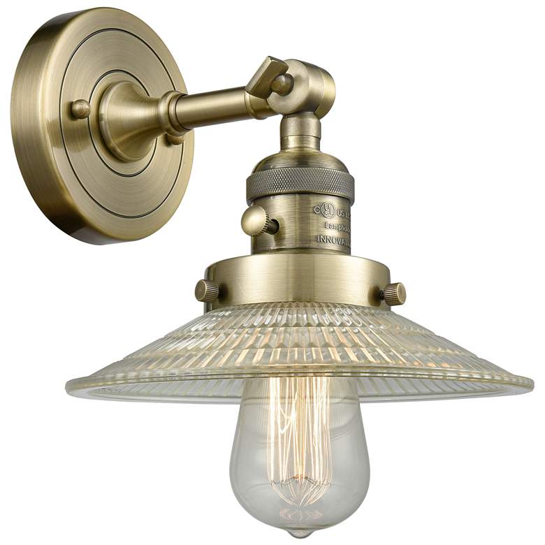 Image 1 Halophane 8" High Antique Brass Sconce w/ Clear Halophane Shade