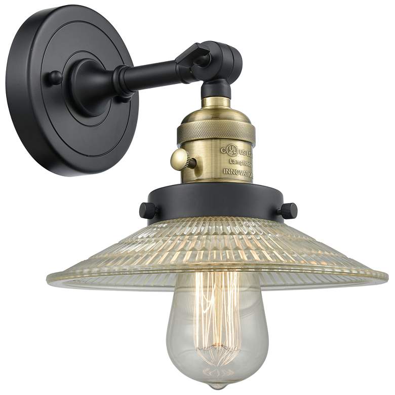 Image 1 Halophane 8" High Black Brass Sconce w/ Clear Halophane Shade