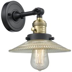 Halophane 8" High Black Brass Sconce w/ Clear Halophane Shade