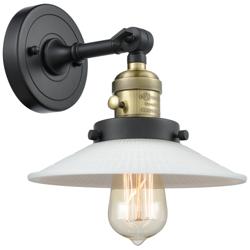 Halophane 8" High Black Brass Sconce w/ Matte White Halophane Shade
