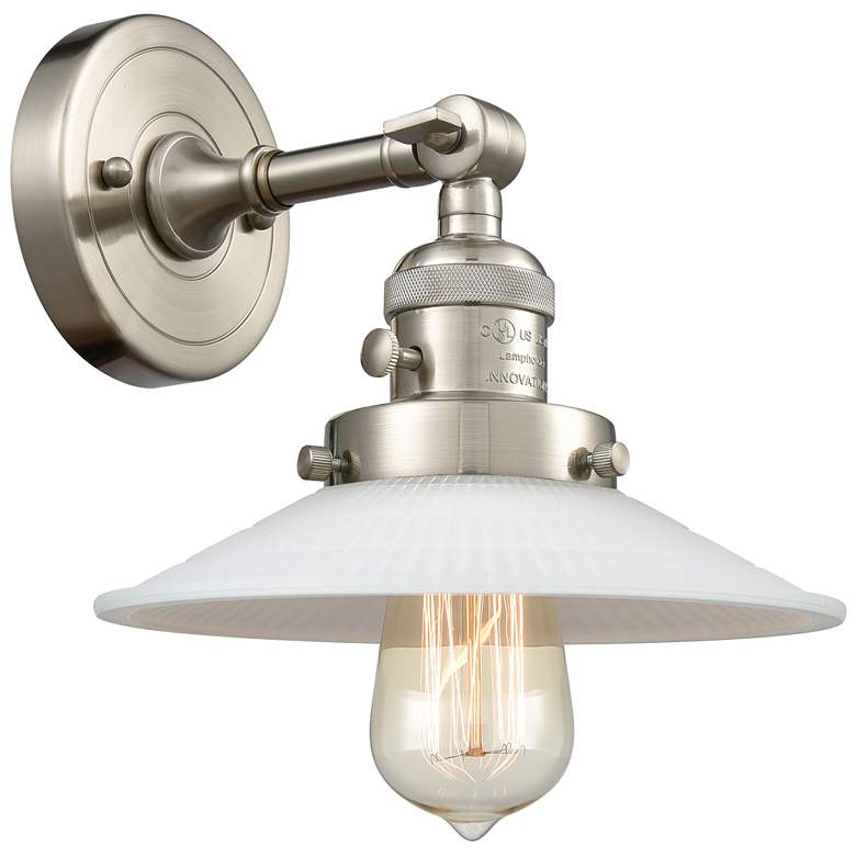 Image 1 Halophane 8" High Brushed Nickel Sconce w/ Matte White Halophane Shade