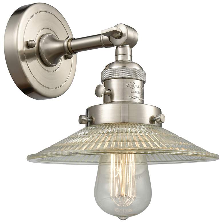 Image 1 Halophane 8" High Brushed Satin Nickel Sconce w/ Clear Halophane Shade