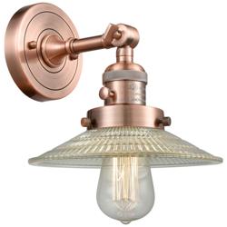 Halophane 8" High Copper Sconce w/ Clear Halophane Shade