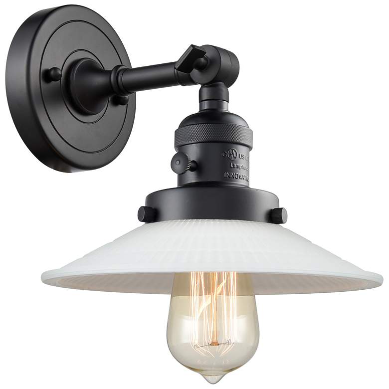 Image 1 Halophane 8" High Matte Black Sconce w/ Matte White Halophane Shade