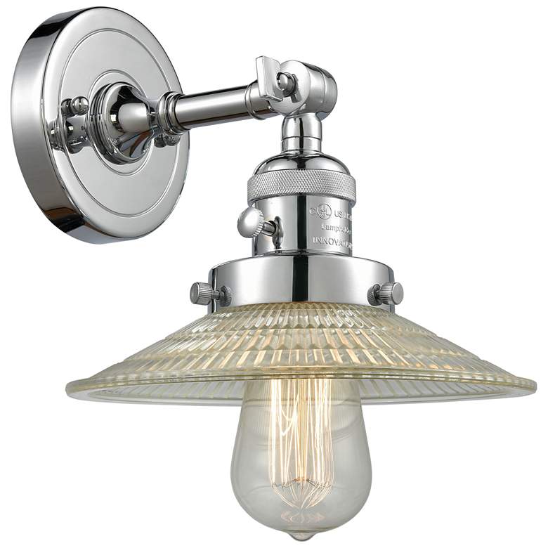 Image 1 Halophane 8" High Polished Chrome Sconce w/ Clear Halophane Shade