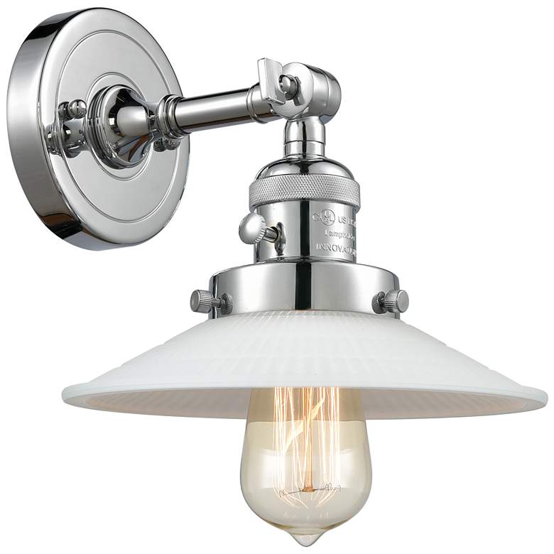 Image 1 Halophane 8" High Polished Chrome Sconce w/ Matte White Halophane Shad