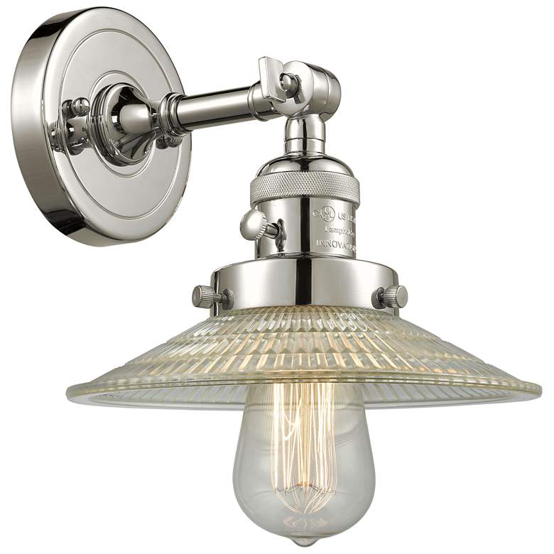 Image 1 Halophane 8" High Polished Nickel Sconce w/ Clear Halophane Shade