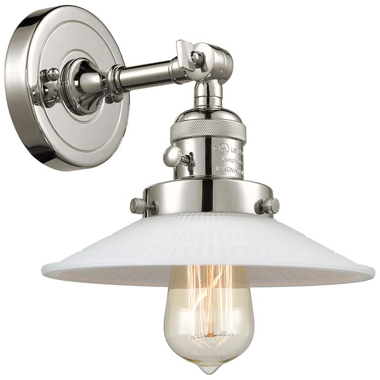 Image 1 Halophane 8" High Polished Nickel Sconce w/ Matte White Halophane Shad