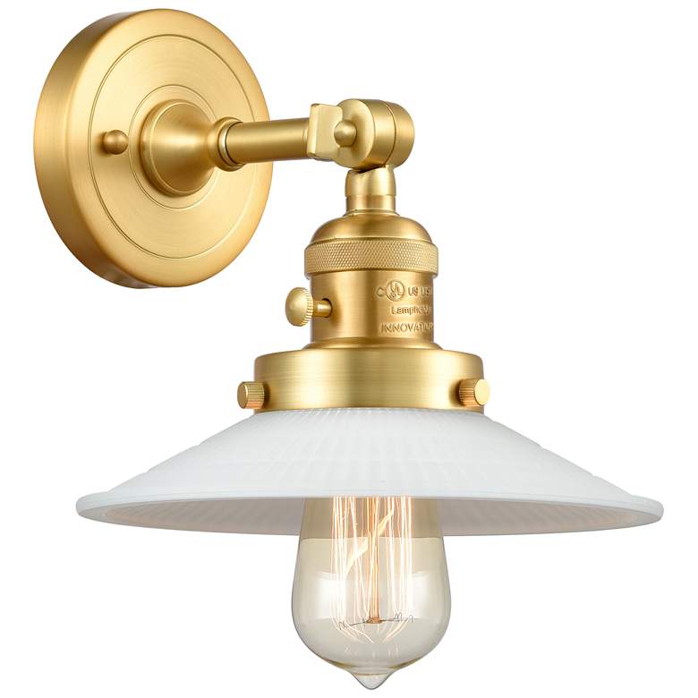 Image 1 Halophane 8" High Satin Gold Sconce w/ Matte White Halophane Shade