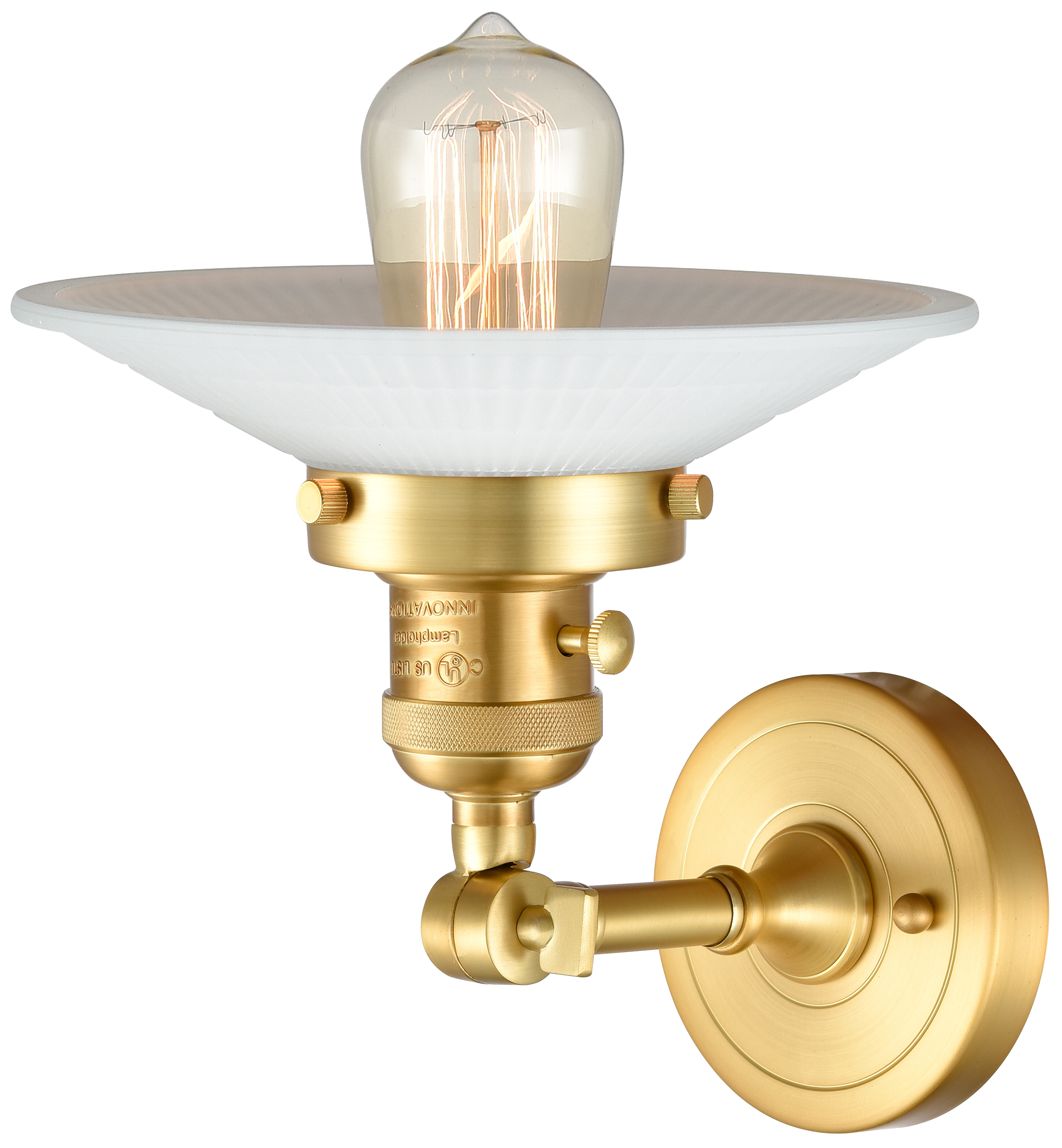 Image 2 Halophane 8" High Satin Gold Sconce w/ Matte White Halophane Shade more views