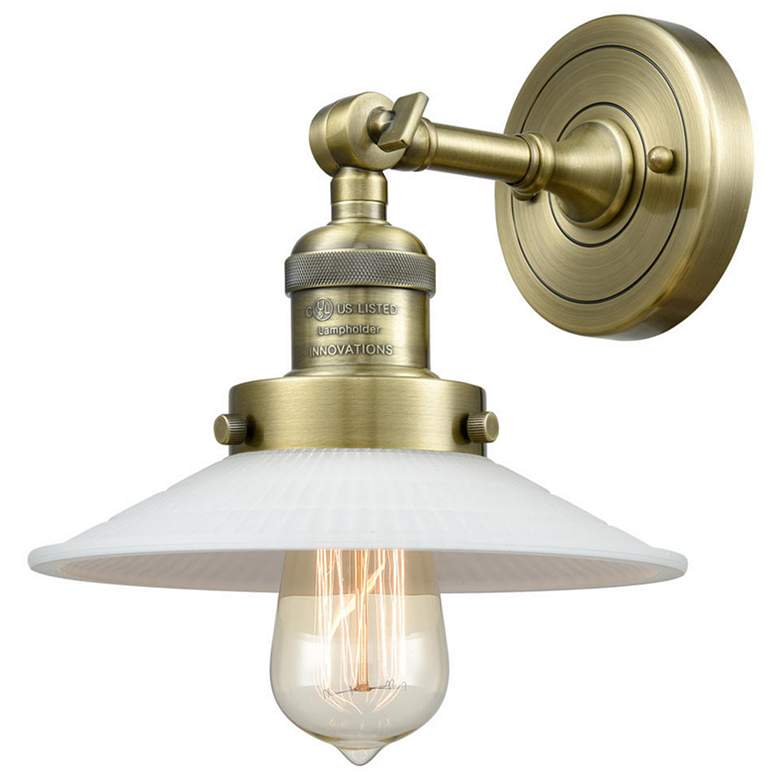 Image 1 Halophane 9" Antique Brass Adjustable Sconce w/ Matte White Shade