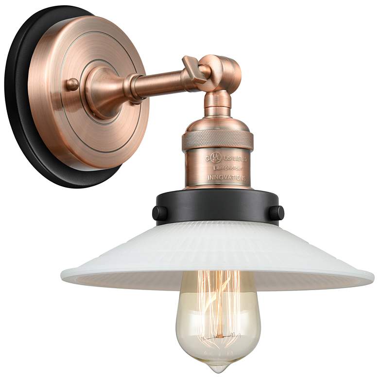 Image 1 Halophane 9" Antique Copper Sconce w/ Matte White Shade
