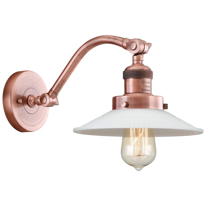 Image 1 Halophane 9" Antique Copper Sconce w/ Matte White Shade