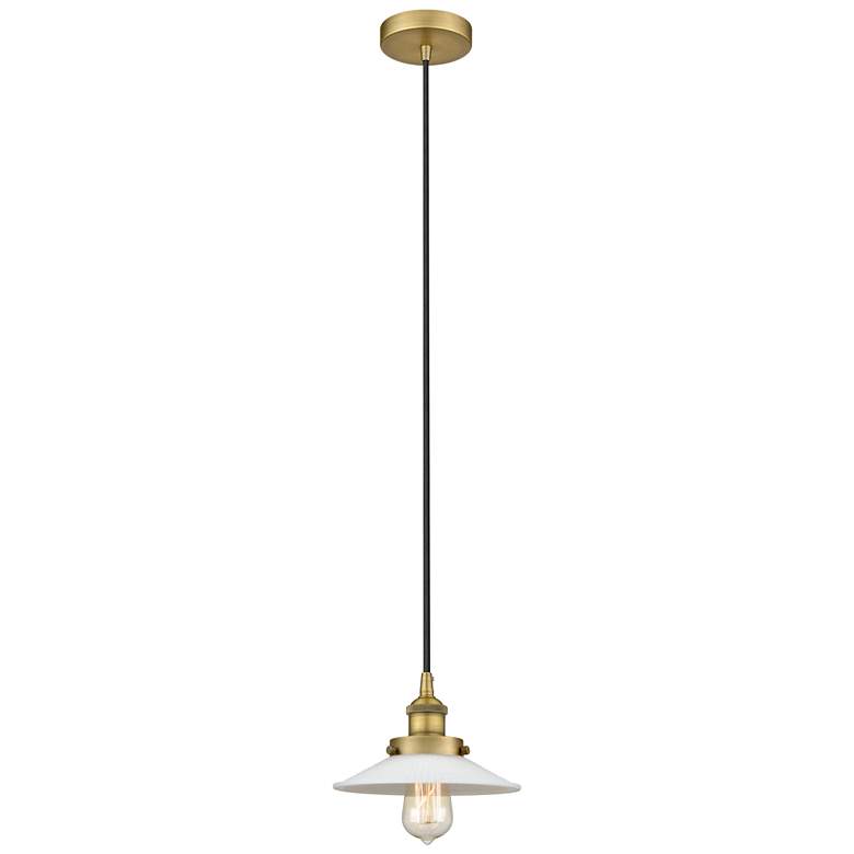 Image 1 Halophane 9" Brushed Brass Mini Pendant w/ Matte White Shade