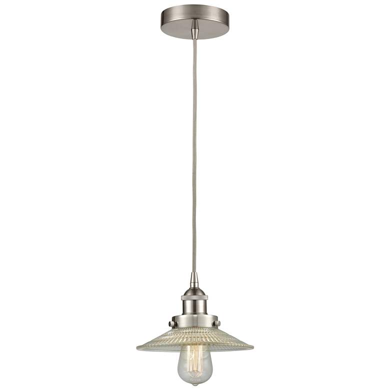 Image 1 Halophane 9" Brushed Satin Nickel Mini Pendant w/ Clear Shade