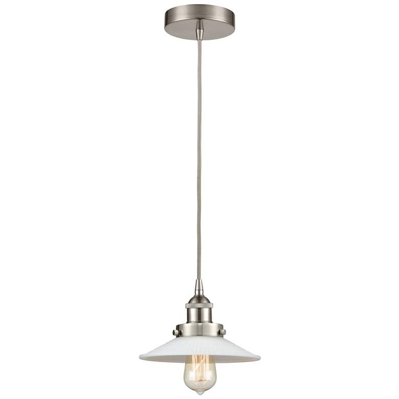 Image 1 Halophane 9" Brushed Satin Nickel Mini Pendant w/ Matte White Shade