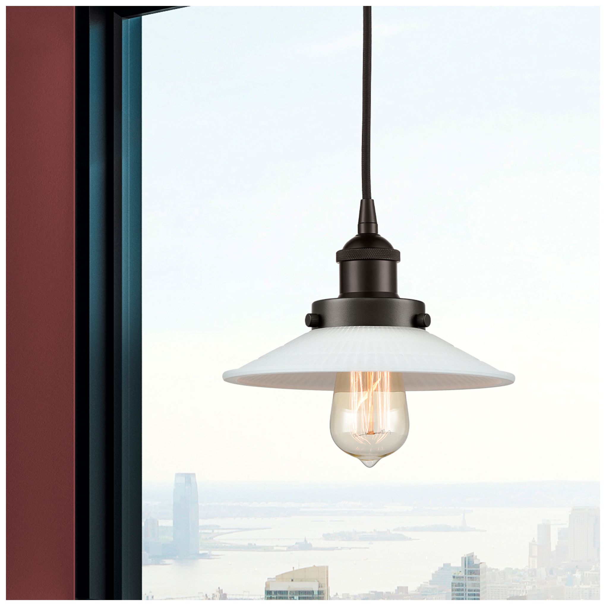 Halophane 9" Oil Rubbed Bronze Mini Pendant w/ Matte White Shade