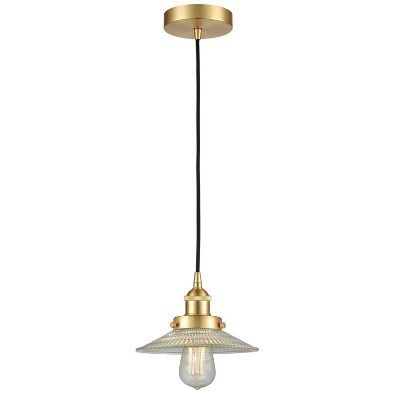 Image 1 Halophane 9" Satin Gold Mini Pendant w/ Clear Shade