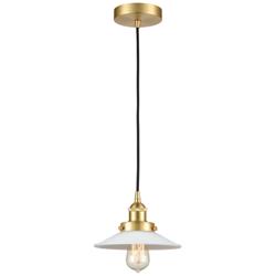 Halophane 9" Satin Gold Mini Pendant w/ Matte White Shade