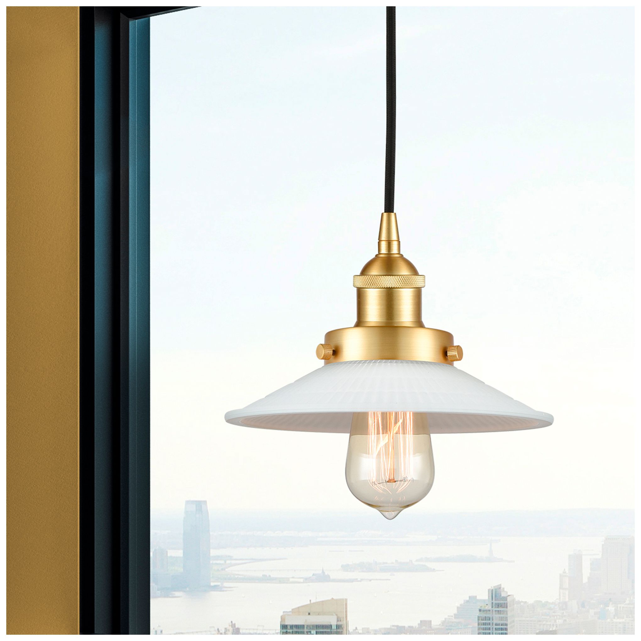 Image 2 Halophane 9" Satin Gold Mini Pendant w/ Matte White Shade more views