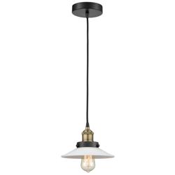 Halophane 9"W Black Brass Corded Mini Pendant w/ White Halophane Shade