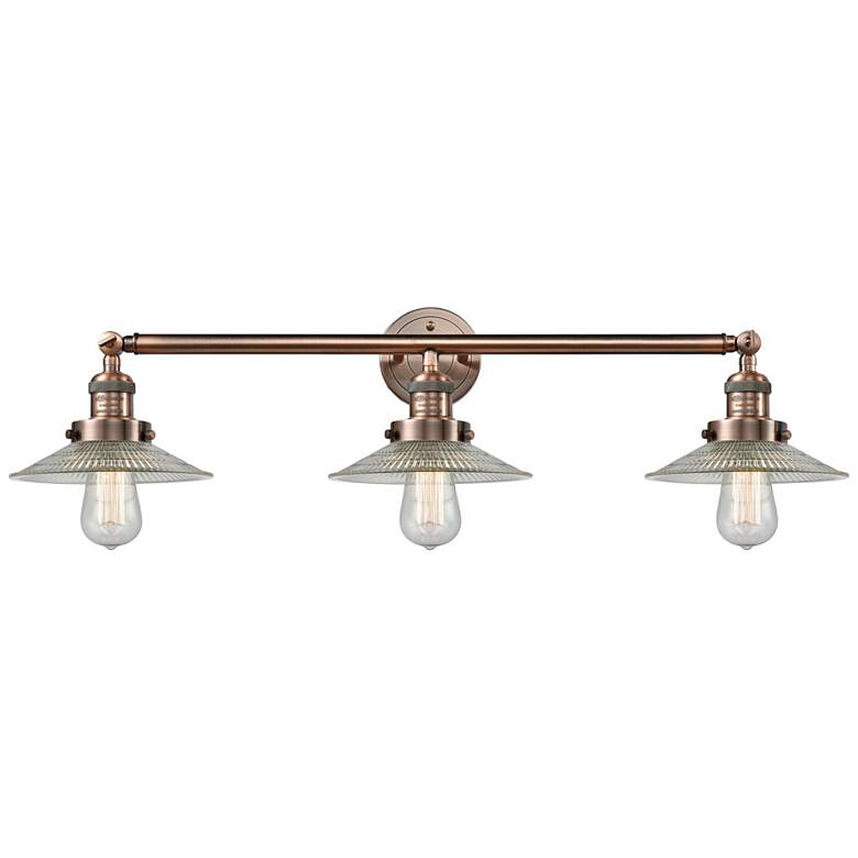 Image 1 Halophane Antique Copper and Glass 32" Wide Bath Light
