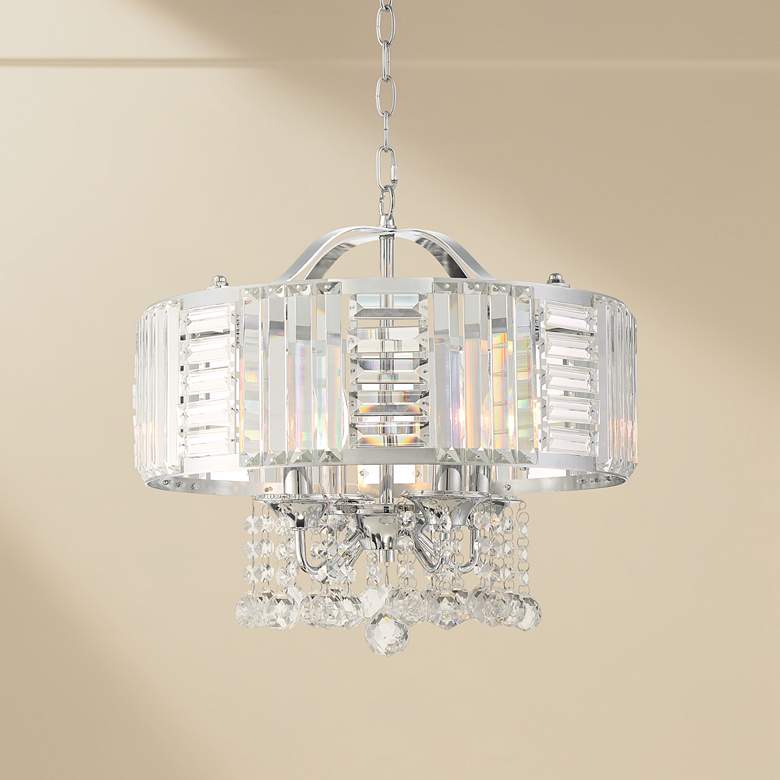 Image 1 Halsey 18" Wide Chrome and Crystal Drum Pendant Light