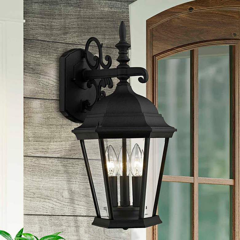 Image 1 Hamilton 18 1/2"H Textured Black 3-Light Outdoor Wall Light