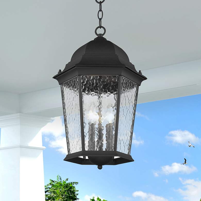 Image 1 Hamilton 3 Light Textured Black Outdoor Pendant Lantern