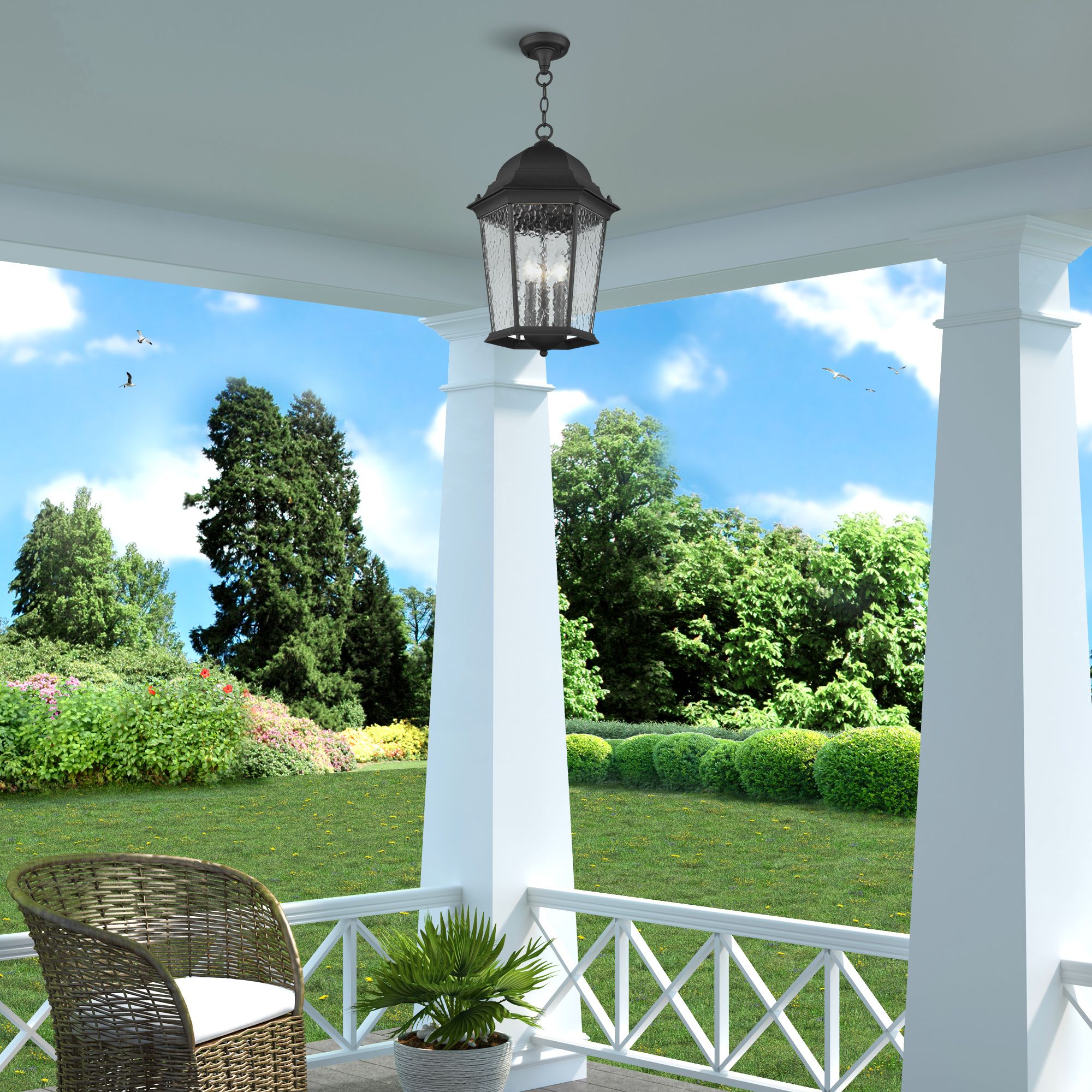 Hamilton 3 Light Textured Black Outdoor Pendant Lantern