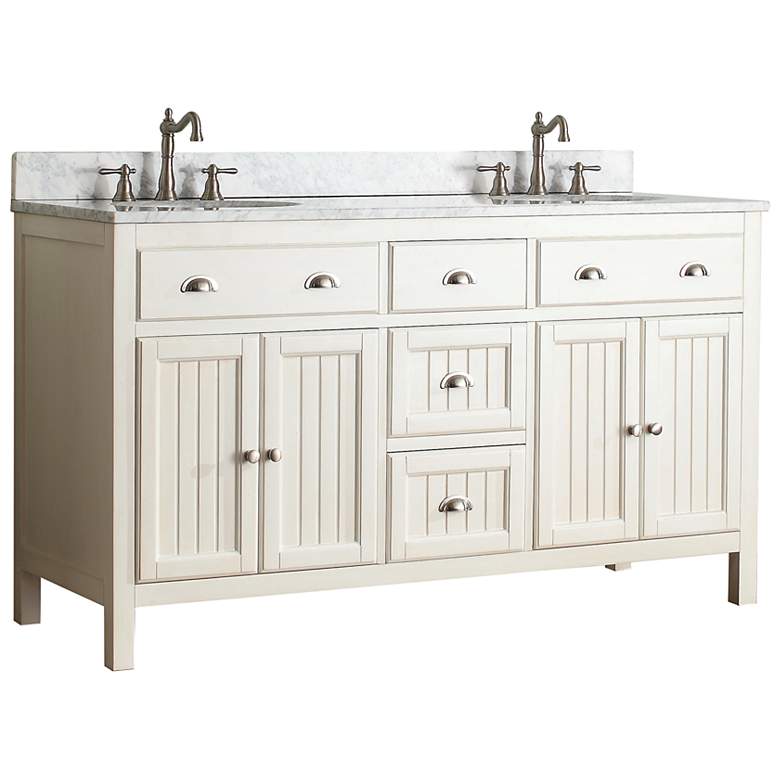Image 1 Hamilton 60 inch White Top French White Double Sink Vanity