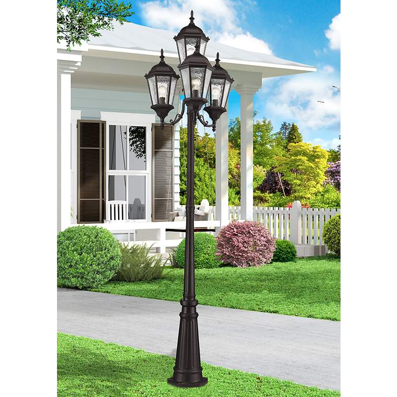 Image 2 Hamilton 95" High Bronze 4-Head Post Light with Base