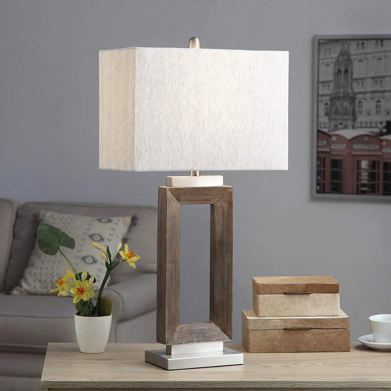 Image 1 Hamilton Brown Wood 32" High Hollow Rectangular Table Lamp