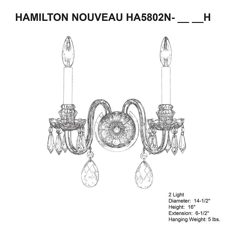 Image 3 Hamilton Nouveau 16"H x 15"W 2-Light Crystal Wall Sconce in Silve more views