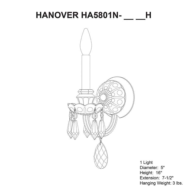 Image 4 Hamilton Nouveau 16"H x 7.5"W 1-Light Crystal Wall Sconce in Silv more views