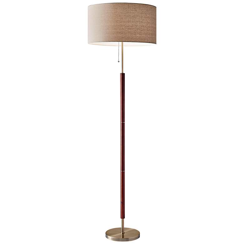 Image 1 Hamilton Walnut Eucalyptus Wood w/ Antique Brass Floor Lamp