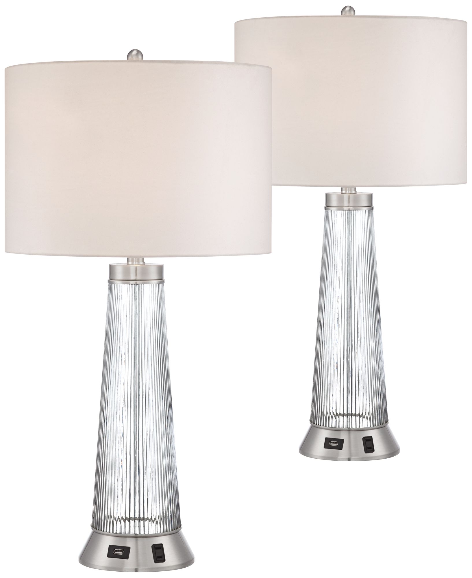 Hamish Metal and Glass Table Lamp with USB Port Set of 2