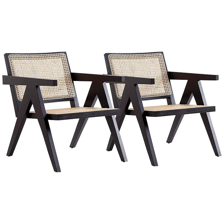 Image 2 Hamlet Matte Black Natural Cane Accent Chairs Set of 2