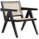 Hamlet Matte Black Wood and Natural Cane Accent Chair