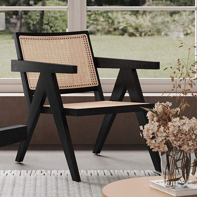 Image 1 Hamlet Matte Black Wood and Natural Cane Accent Chair