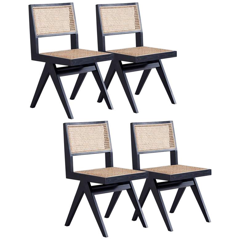 Image 2 Hamlet Natural Cane Matte Black Wood Dining Chairs Set of 4